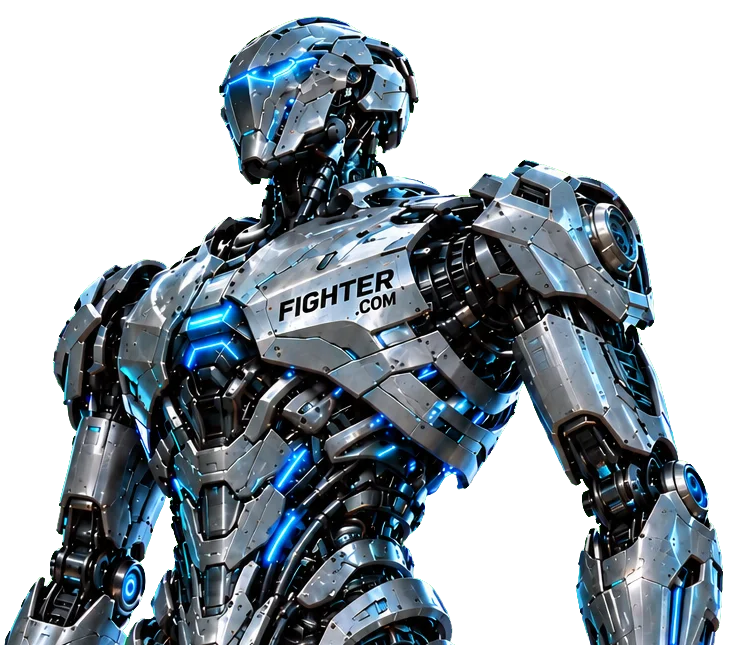 Illustrative robot with FIGHTER.COM on its chest